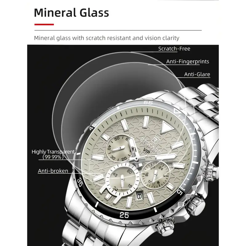 new reward business silvery gray quartz watch men timing calendar luminous hands multi functional wristwatch high quality gift for male stainless steel watch band reward 7