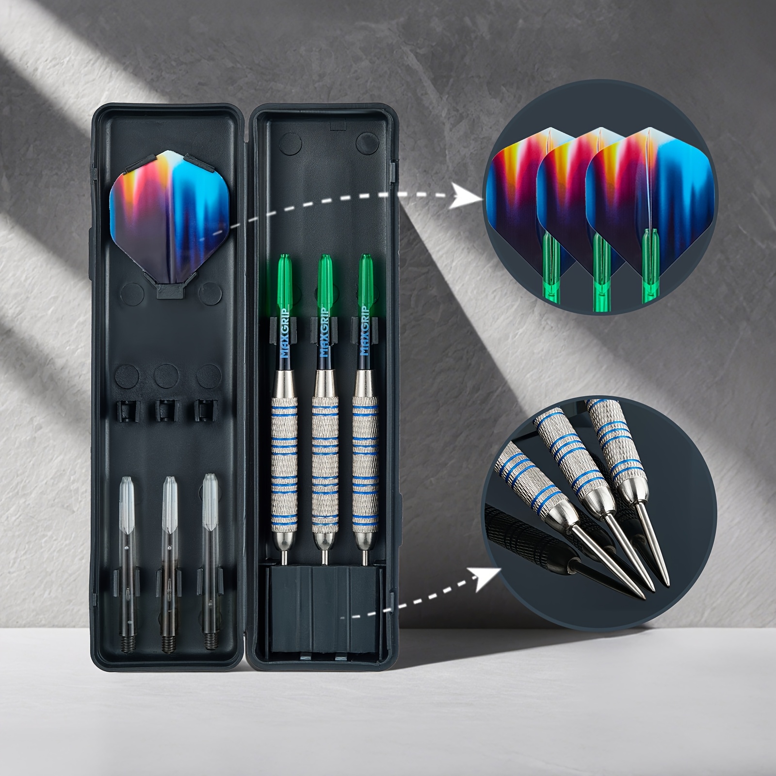 TEMU Zsrxmotion 3pcs Set Of Durable Metal Dart Set With Dart Storage Box, Portable Metal Dart With Dart Leaves, Suitable For Beginners And