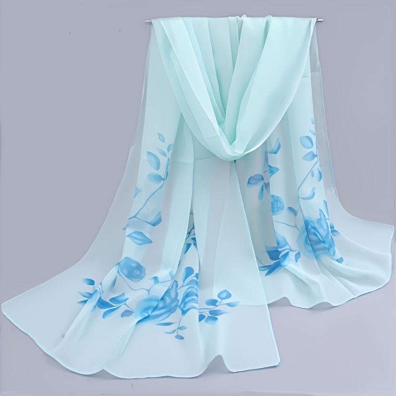 TEMU 1pc Bufanda Larga para Mujer - Diseño Elegante y Glamoroso con Estampado Floral, Tela Transparente para Chal, Cubierta de Playa & Accesorio