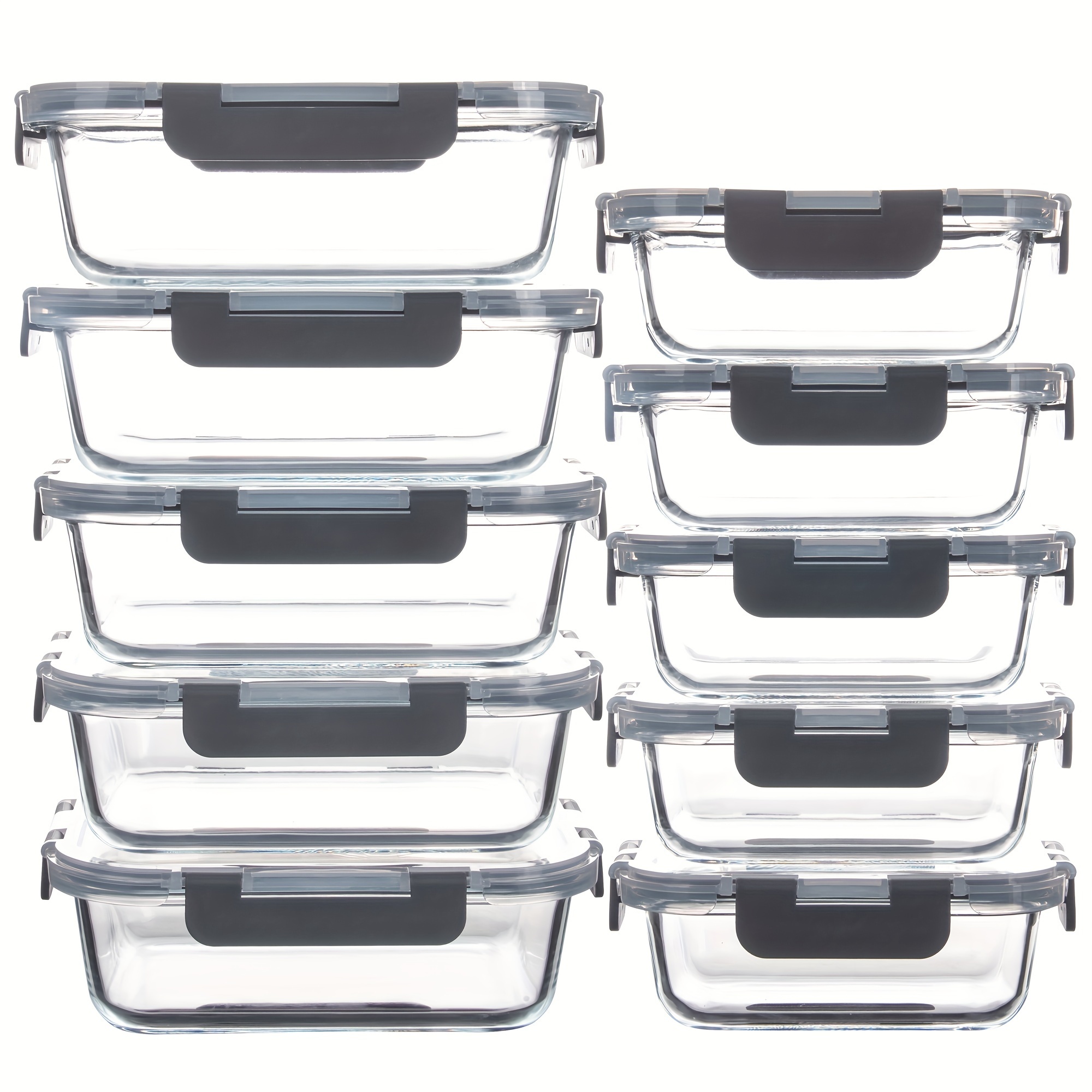

[10-pack] High Borosilicate Glass Meal Prep Containers Set, Food Storage Containers With Airtight Leakproof Lids, For Home Kitchen Office Lunch, Grey