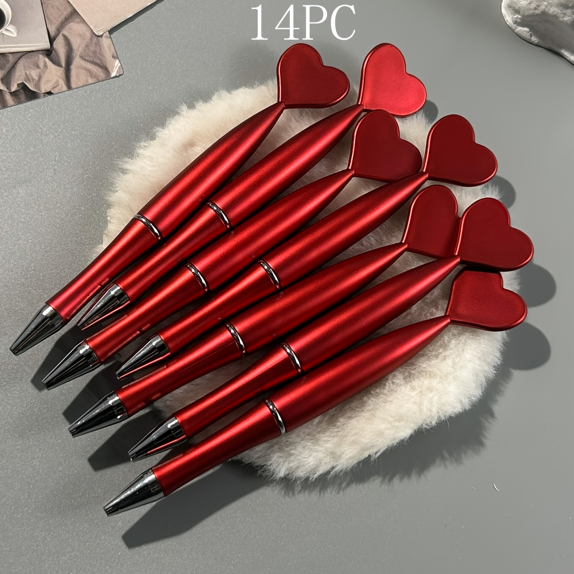TEMU Set da 14 penne a sfera a torsione a forma di cuore , corpo in plastica , scrittura , impugnatura , ricarica facile, regali romantici per San