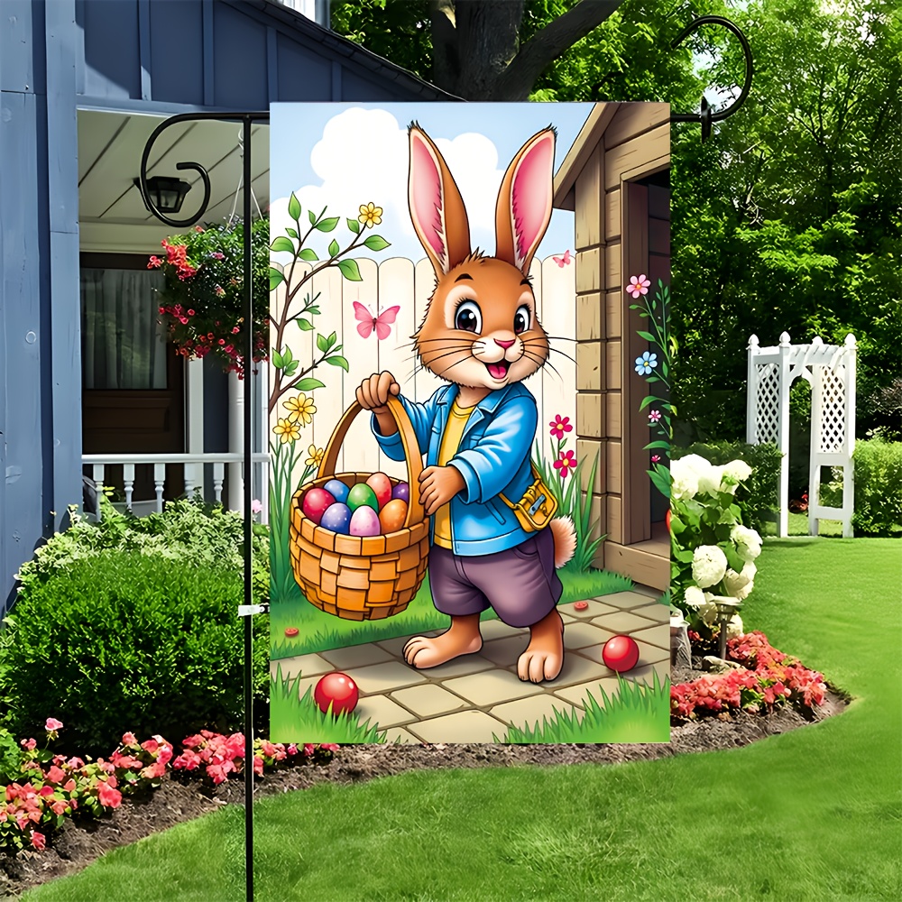 

1pc Vibrant Easter Garden Flag - 11.8" X 17.7" Polyester, Rabbit & Egg Basket Design, Outdoor & Indoor Spring Decorations, Garden Decorations