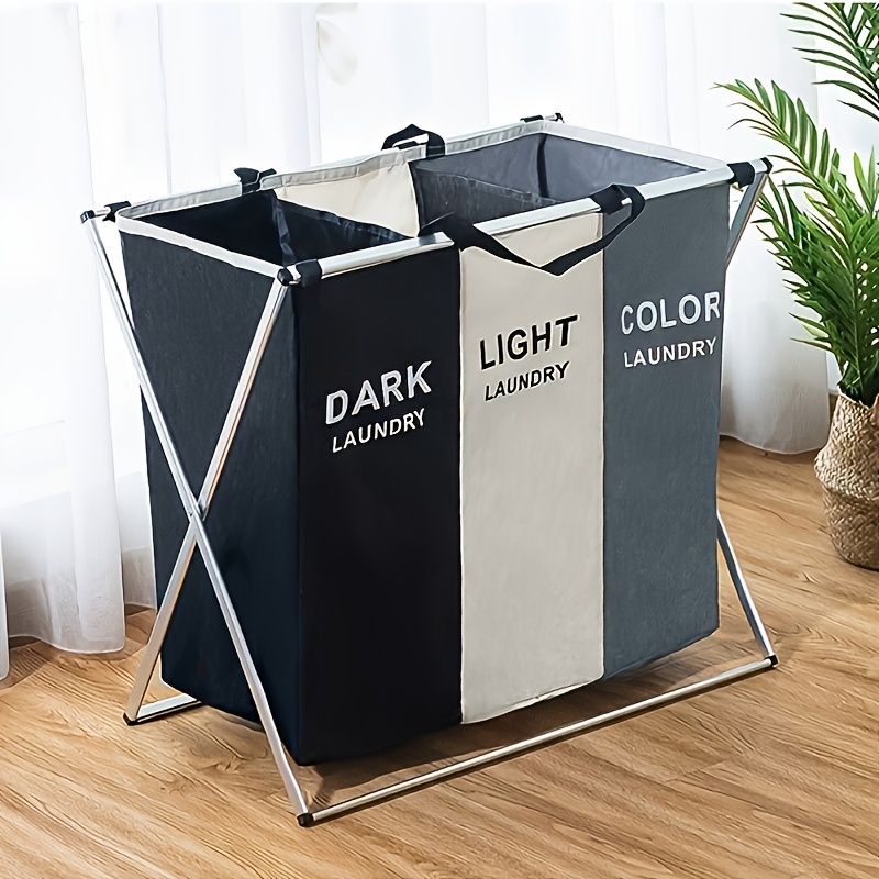 1 large premium color matching folding laundry basket with aluminum frame, including 3 mesh laundry sorting bag storage baskets, casual style, suitable for home bathroom storage, Shelf Baskets
