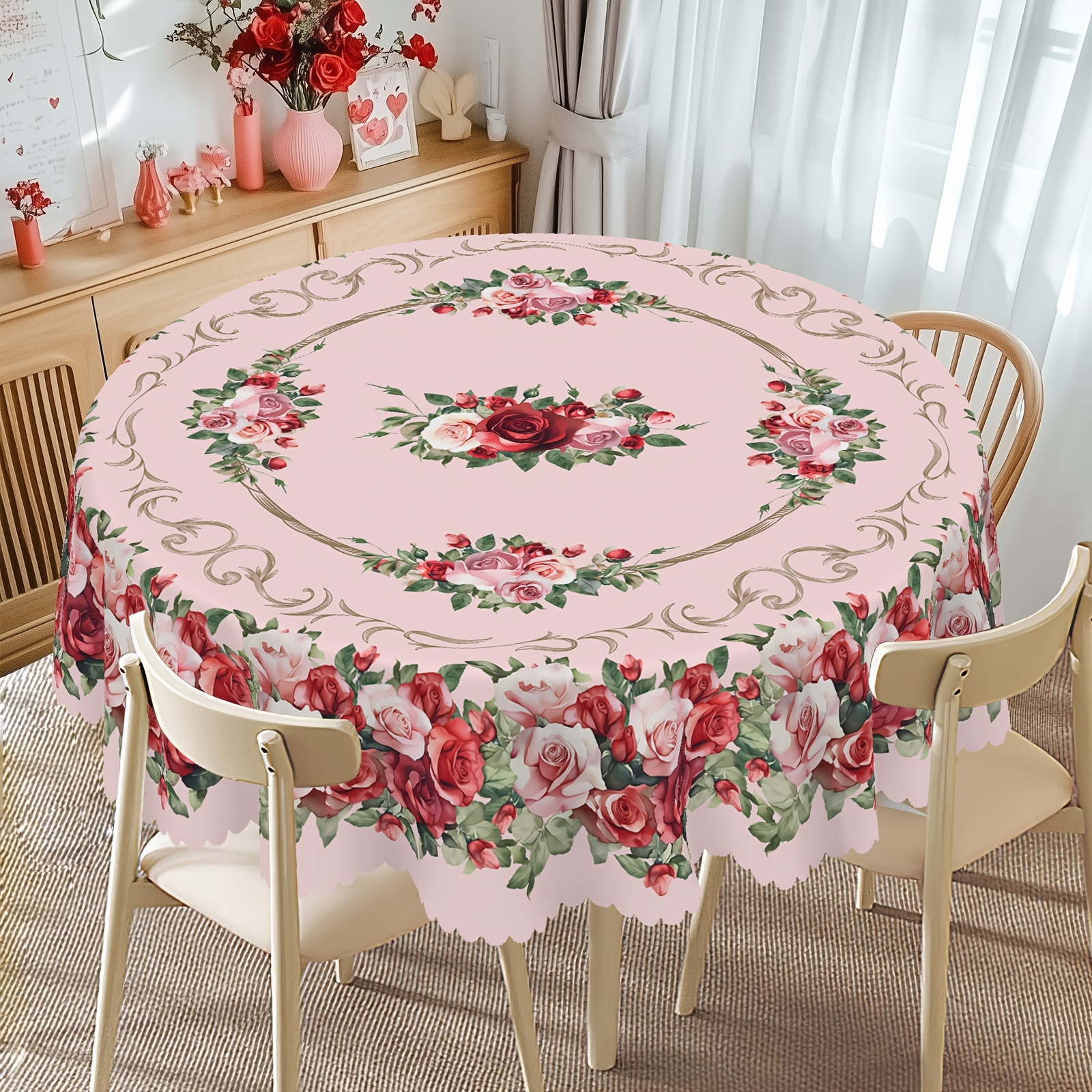 

1pc Valentine's Day Love Tablecloth, For Valentine Wedding Decor, Waterproof Stain Wrinkle Free, Indoor And Outdoor Spring Table Cover, Perfect Gift For Home Kitchen Dining Decoration