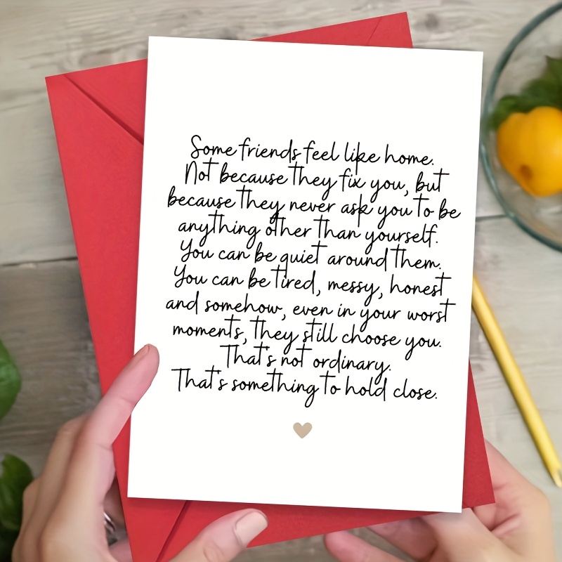 TEMU 2pcs (1pc Greeting Card And 1pc Envelope) Elegant Easy Friendship Card With Envelope - White And Red Cursive " " Message, - Interior, Suitable