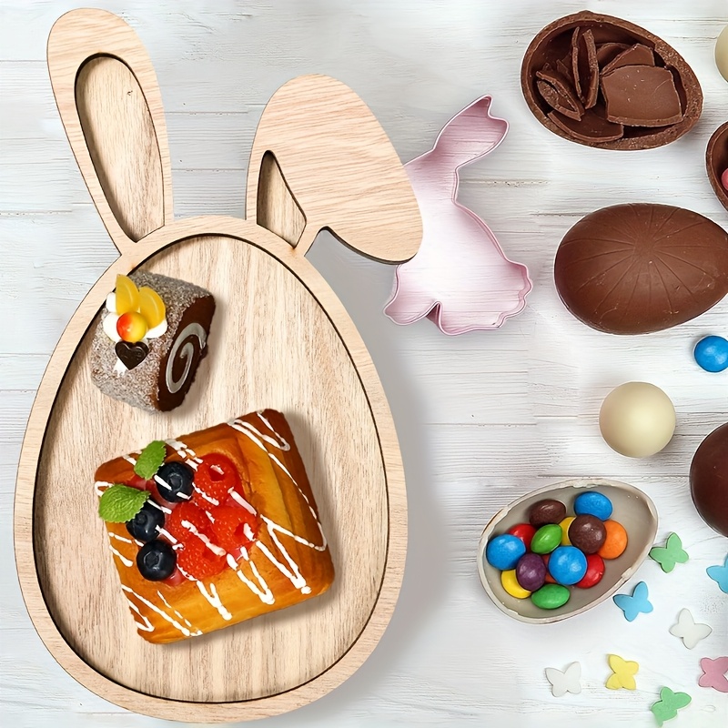 

1pc Easter Bunny Wooden Serving Tray - Rabbit-shaped Snack & Coffee Platter, Ideal For Festive Home Decor, Christmas & Easter Celebrations, Contemporary, Platter