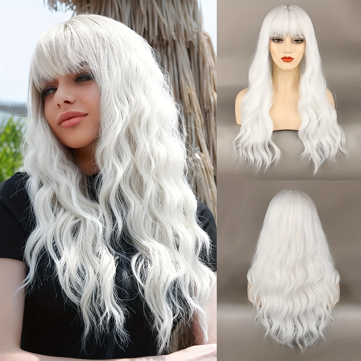 

Wig With Bangs Long Wavy Wigs For Women Synthetic Heat Resistant Wave Wig For Daily Party Cosplay Use