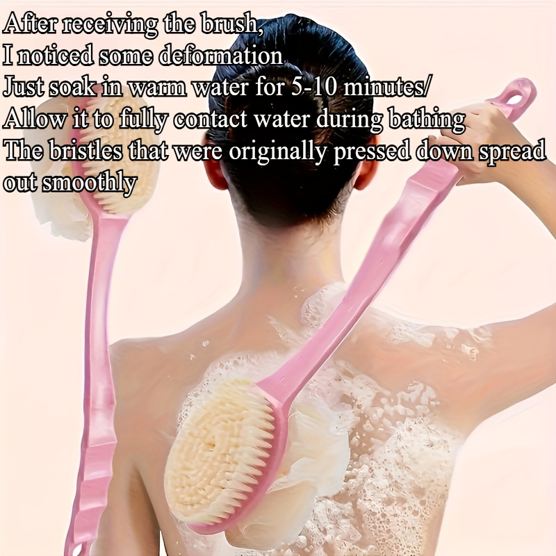 2 in 1 long handle bath brush body scrubber dual purpose back scrubber with soft pink exfoliating bristles non toxic shower brush for gentle dead light beige removal back   legs feet ideal for   use back scrubber for shower personal care accessory     exfoliating bristles Product details 0