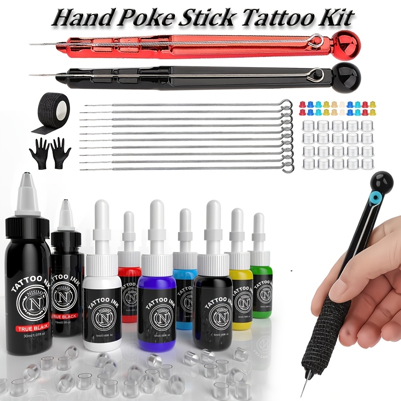   hand   stick tattoo kit with ink diy tattoo practice kit with tattoo needle for beginners complete stick tattoo kit maquina para tatuar 20pcs random color needle pad