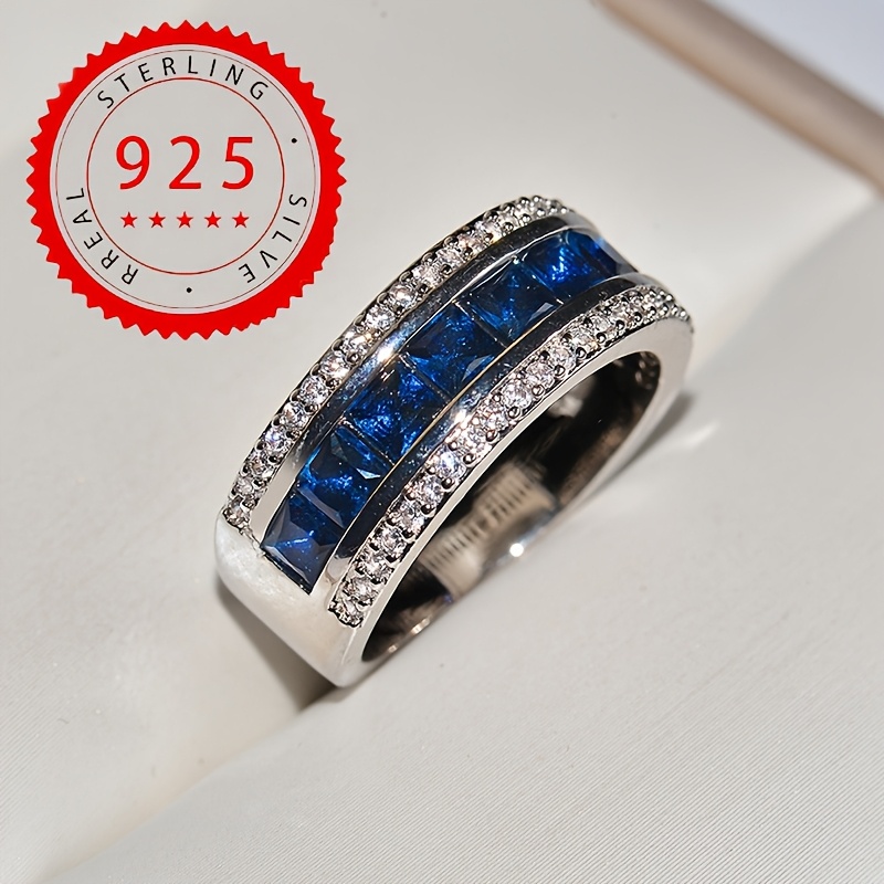 Image of 1pc S925 925 Silvery Plated Luxury Ring Inlaid With Synthetic Synthetic Cubic Zirconiaia Men's And Women's High-quality Jewelry Festival Party Wear