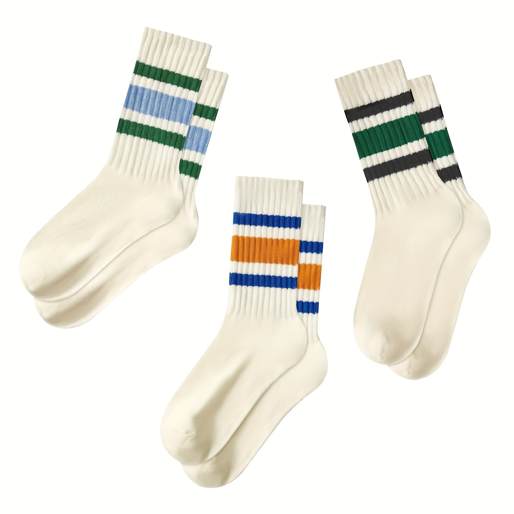 TEMU Lot de 3 Chaussettes Rayées Décontractées pour l'Été, Unisexe Respirantes et Confortables en Couleurs Dopamine, Idéales pour les Activités