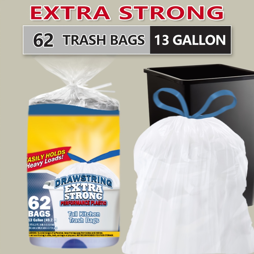 TEMU 62 Heavy-duty 13-gallon Expandable Drawstring Plastic Garbage Bags -, And For Use In Bedrooms, Kitchens, Living Rooms, Outdoors, And Bathrooms - A Practical And Hygienic Solution