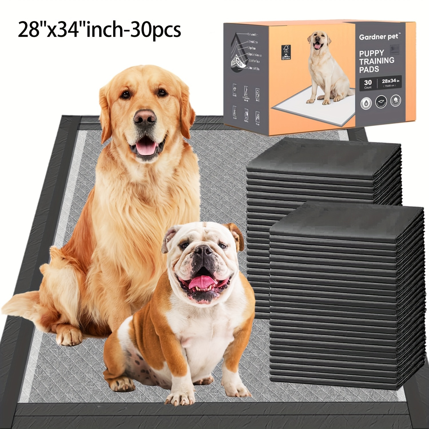 TEMU Charcoal Puppy Pads 28x34 Inches Extra Large Dog Pee Pads & Leak-proof Disposable Pet Training Black -wrapping Thicken Potty Pad For Dogs, Cats, Rabbits