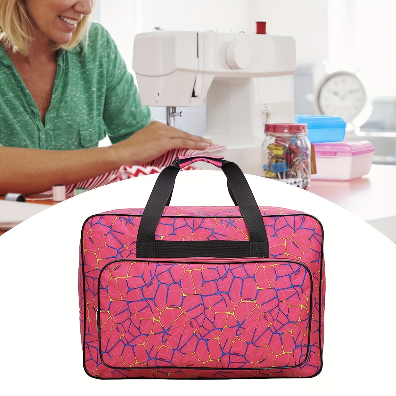 

1pc Sewing Machine Carrying Case, Portable Overlocker Storage Bag, Universal Carry Tote Bag, Portable Storage Dust Cover With Pockets, For Most Sewing Machines