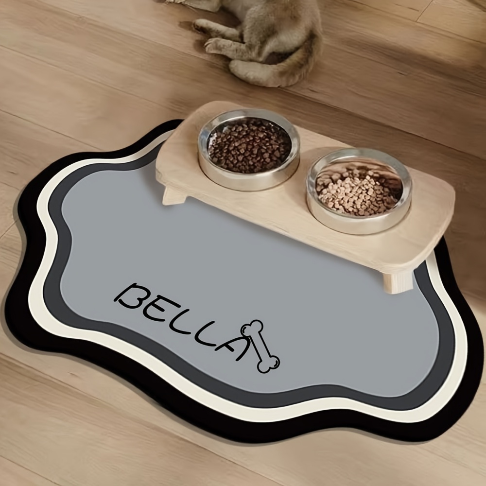 Tapis d'alimentation personnalisable pour animaux de compagnie - Séchage rapide et absorbant, tapis antidérapant pour gamelles de chat avec le nom de votre animal, design nordique pour sol de chien.