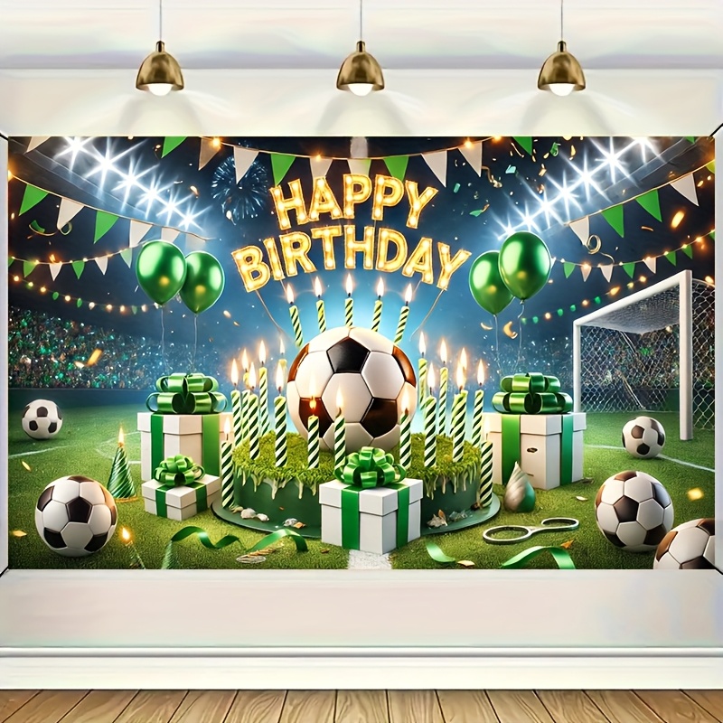 

Soccer-themed Birthday Party Banner - 71x43" Polyester With Vibrant Gifts & Balloons, Indoor/outdoor Football Fan Celebrations