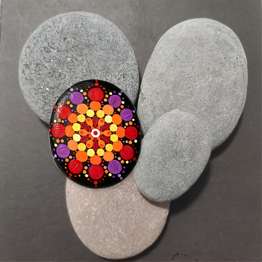 TEMU 5pcs Flat Smooth Rocks For Painting, Natural Blank Stones For , Creative Craft Rocks For Beginners, Handmade Painting Supplies, Home Garden