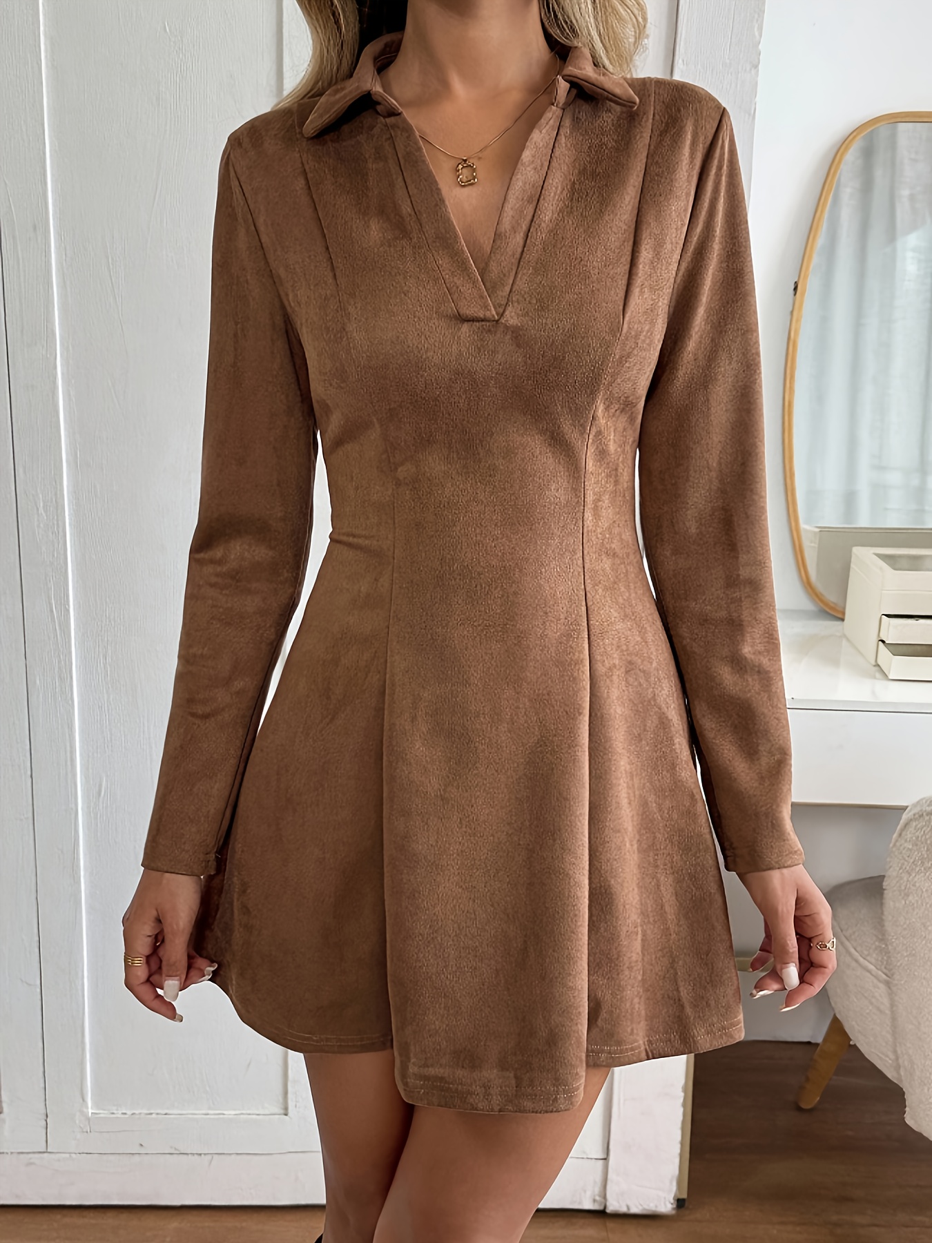 brown dress shoes with grey suit Niella Long Sleeve Wrap Mini Dress main image 0