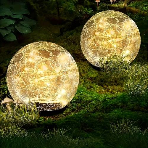 2pcs 4pcs solar outdoor garden decorative lights cracked glass ball lights solar glass lawn led lights ip44 waterproof ideal for gardens yards lawns and as gifts for with