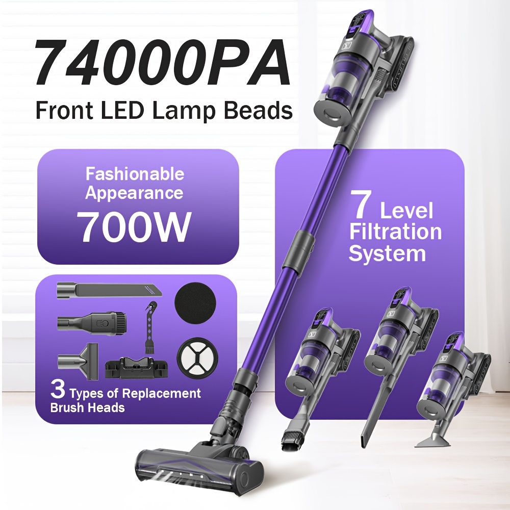 E-shop H5/H7 Hochleistungs-Staubsauger, 65KPA/74KPA, 675W/700W, LED-Licht vorne, Haushaltsreinigung, Tierhaare, Sofasaugen, Handstaubsauger, Golden und
