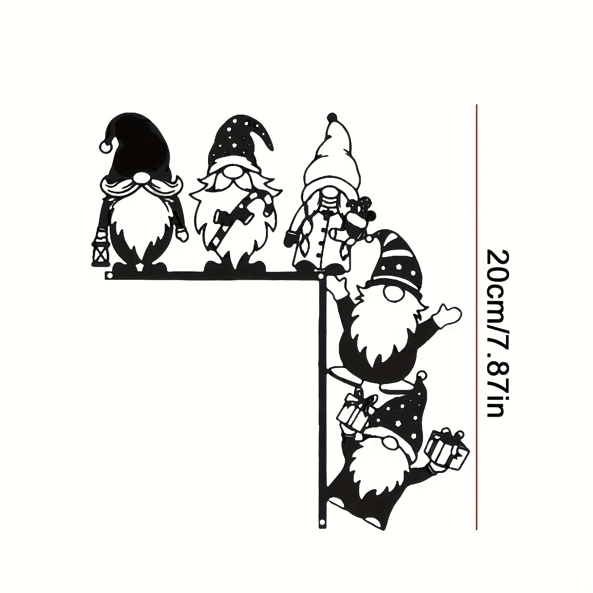TEMU 1pc Metal Gnome Door Hanging Decoration - Heavy-duty Iron Structure Featuring 4 Gnomes (2 Holding Gifts) - No Electricity Needed, Corner