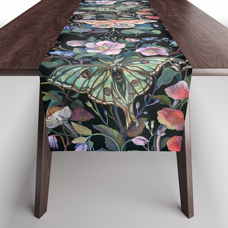 

1 Pc. Moth Mushroom Table Runner - Festive Kitchen Table Decor For Indoor/outdoor Family Parties