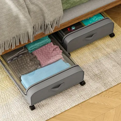 1pc under bed storage organizer metal underbed bins with wheels and lid underbed storage containers space saving storage bags for clothes bedding shoes blankets toys baskets bins containers