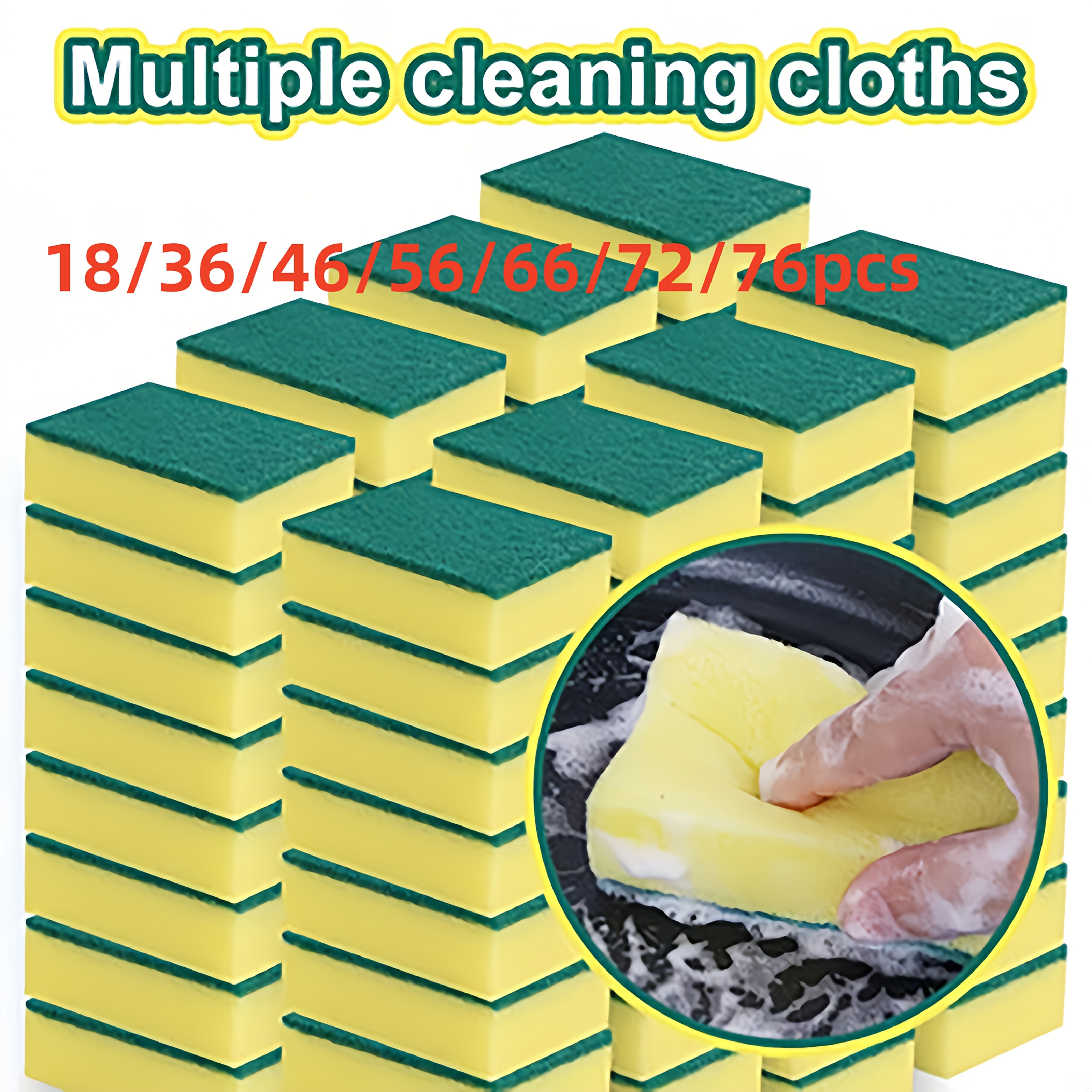 18 36 46 56 66 72 76pcs kitchen sponge multi function super absorbent rust and grease remover double layer grip design suitable for tableware cookware   cleaning 0