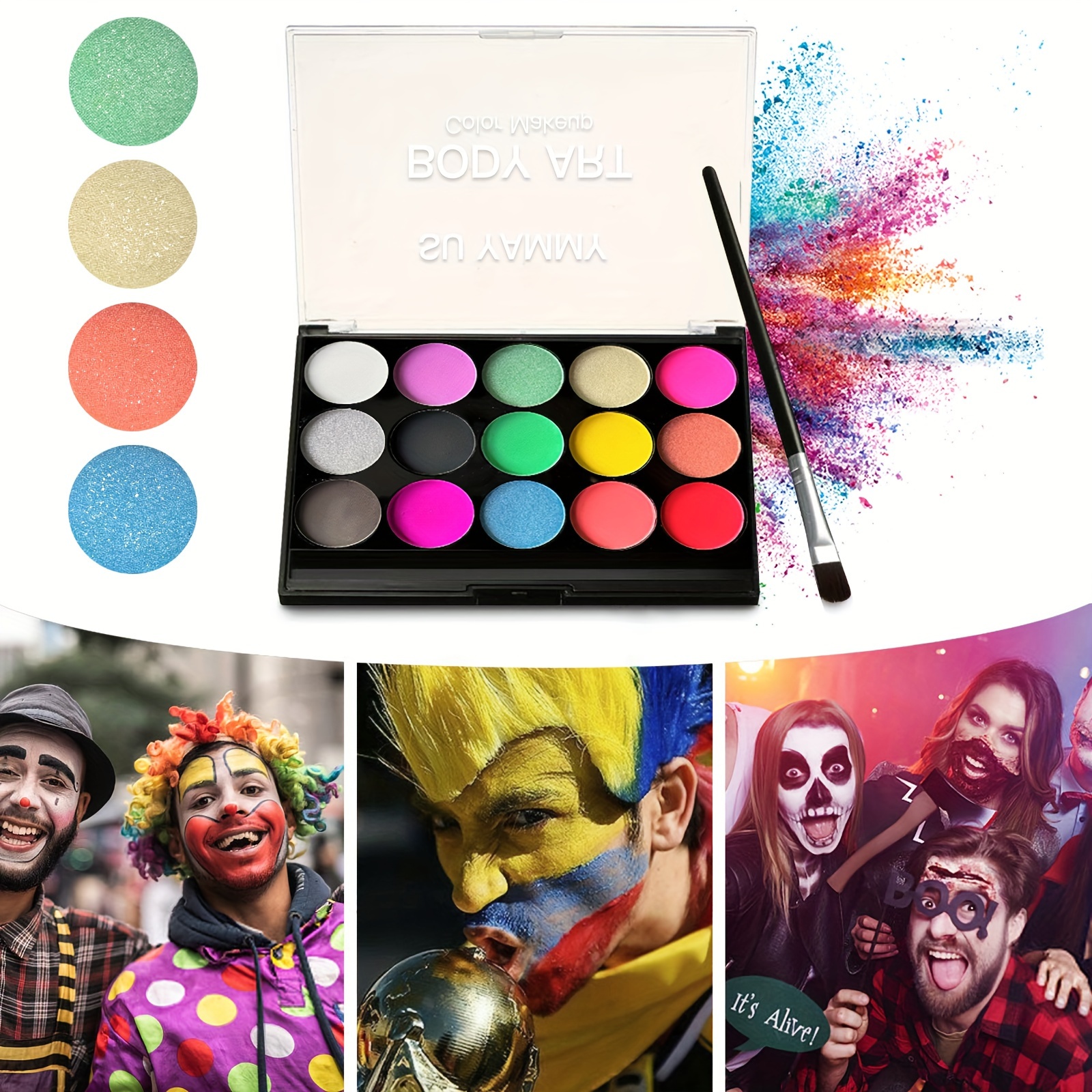 

Su Yammy 15-color Face & Body Paint Palette - Water-based, Non-toxic, Vibrant Shimmer Colors For Halloween, Cosplay, Parties, Theater & Stage