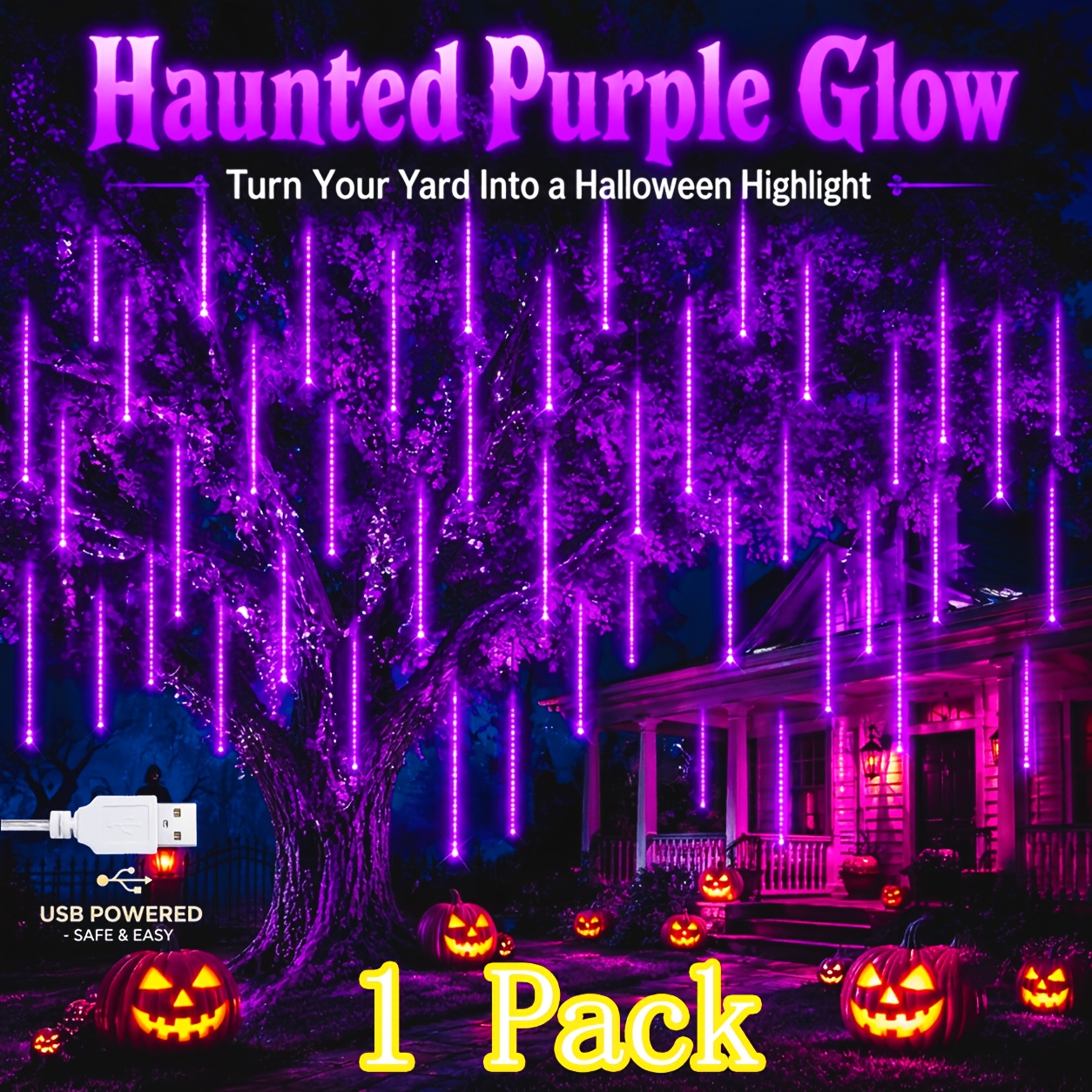 TEMU Halloween Meteor Shower Lights, Outdoor Ipx4, Tri-color Led Raindrop Waterfall Lights, Suitable For Holiday Parties, Gardens, Trees, And Patio