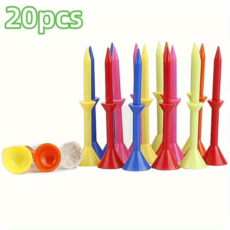 E-shop 20 Stück Tassenförmige Golftees - Robustes Plastik, Mehrfarbig (Grün, Orange, Pink, Gelb, Rot, Lila) - Professionelle Golfbasis für Golfplätze