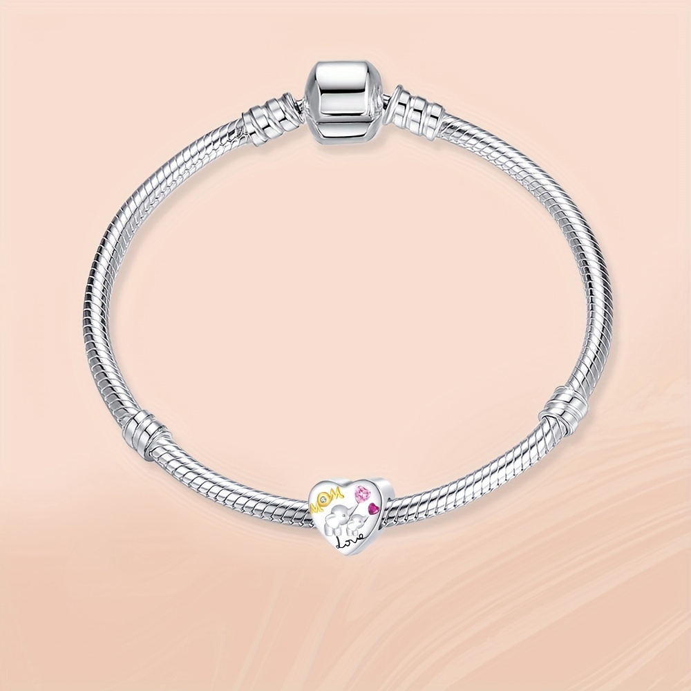 925 Silver Elephant Heart Charm Pendant Pink CZ Perfect Gift for Mom