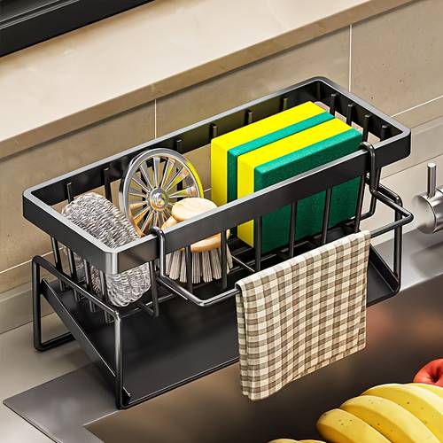 kitchen sink organizer rack with drainage stainless steel sponge holder and sink caddy for brush soap and cloth space saving countertop storage for kitchen accessories