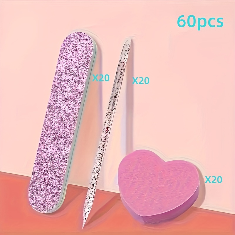 Image of 60pcs Nail Care Set: 20pcs Mini Files, 20pcs Rubbing Strips, And 20pcs Sticks - Perfect For Jewelry Polishing And Nail Care