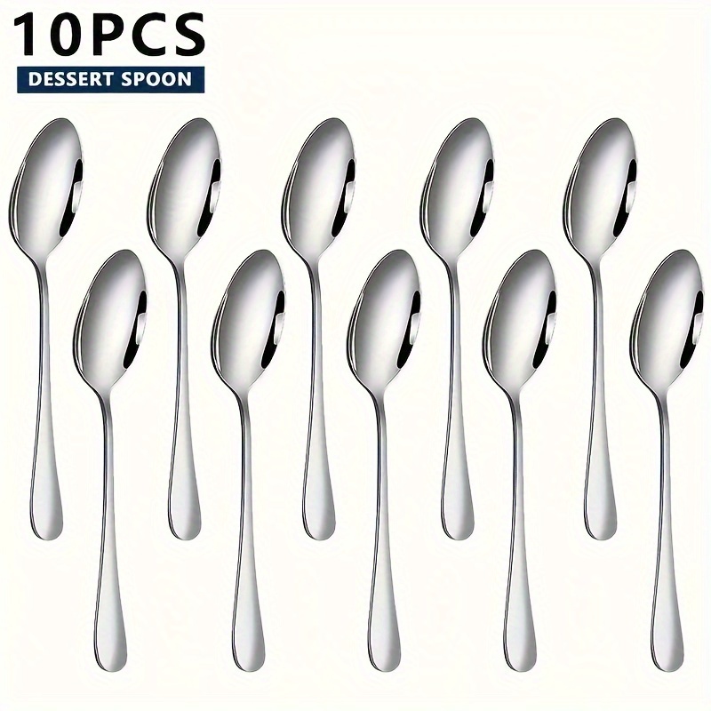 

10-piece Stainless Steel Dessert Spoons Set, Durable Teaspoons For Coffee, Tea, Dishwasher Safe, Perfect For Cafe, Restaurant, Home Kitchen, Weddings, Parties