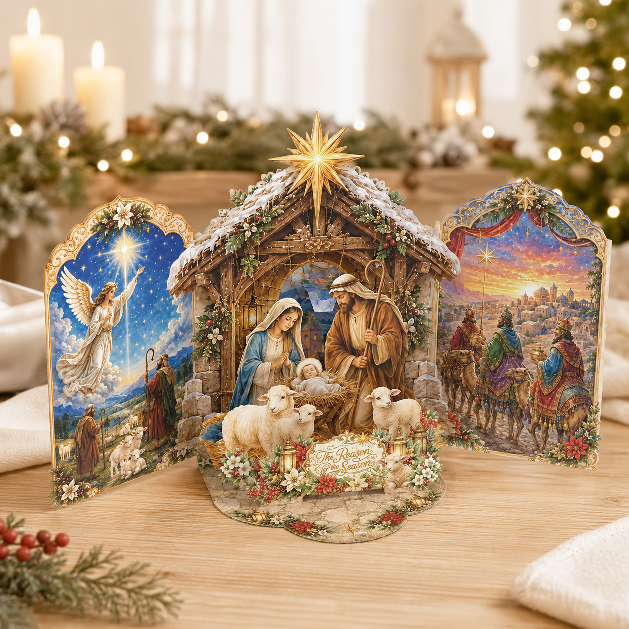 TEMU 3d Christmas Eve Nativity Pop-up Greeting Card With Envelope, Nativity Scene Pop Up Card With Baby Jesus, Joseph And Angels, Religious Christmas