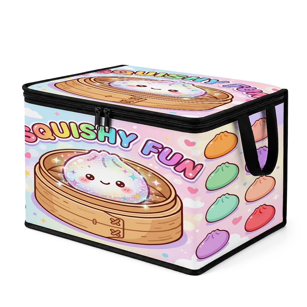 TEMU 1 Boîte de rangement pliable à fermeture éclair, motif " FUN" pastel , parfaite pour les , , les vêtements, les pantalons, le rangement sous le