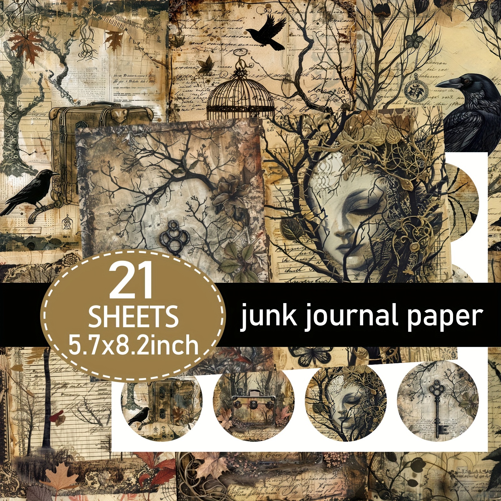 

Asstss Vintage-inspired Junk Journal Paper Set: 21 Sheets Of Handcrafted Decorative Paper For Creative Projects - Suitable For Christmas, , Thanksgiving, New Year, And More