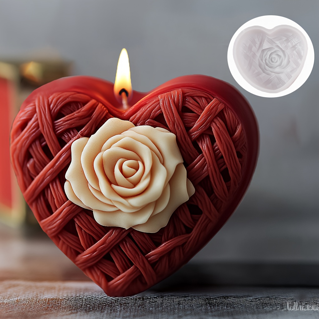 

3d Heart-shaped Rose Candle Silicone Mold, Diy Aromatherapy Resin Casting, Home Decor Epoxy Clay Mold, Love Texture Design For Crafting