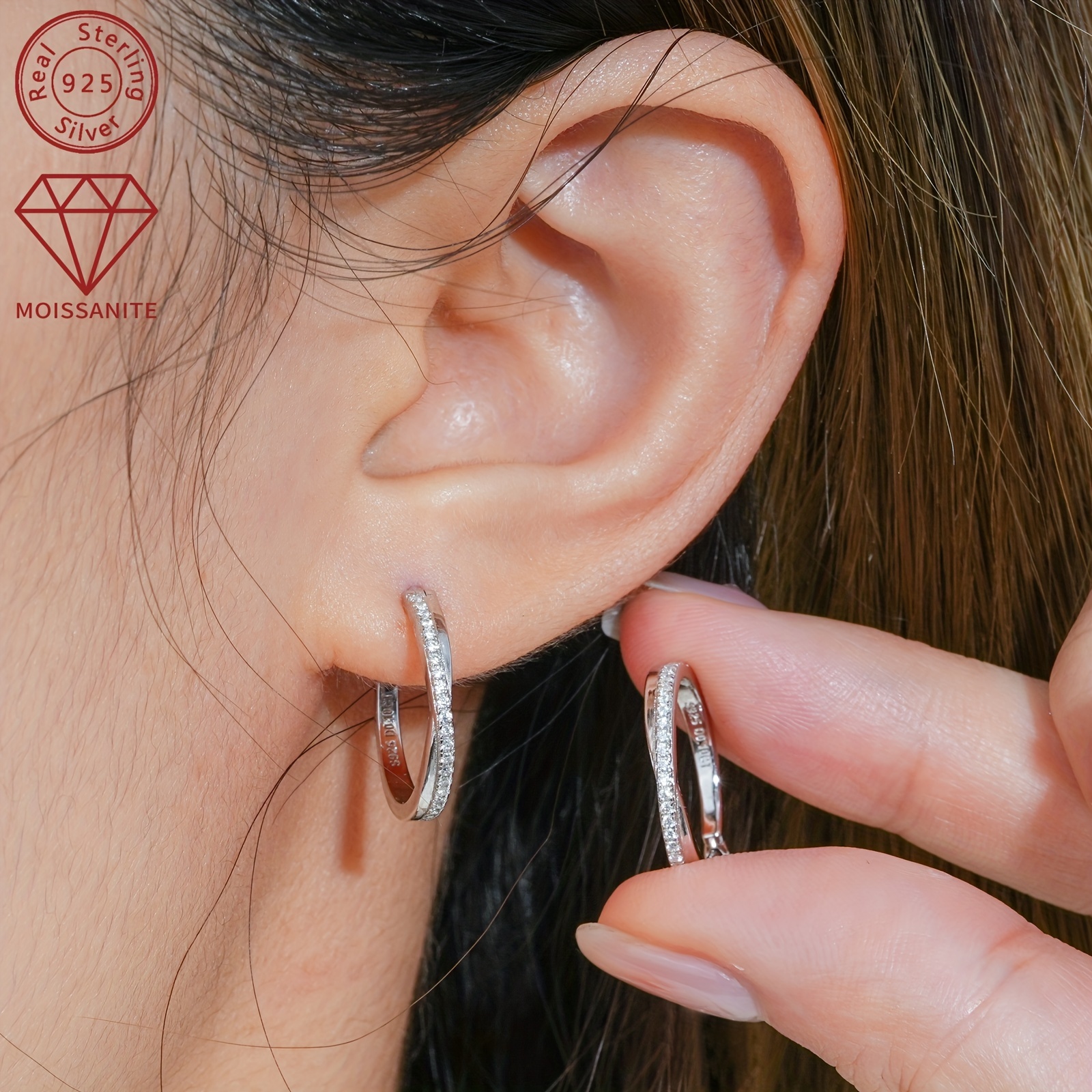 Women's 925 Silver Moissanite Stud Earrings, Daily Versatile Fashion