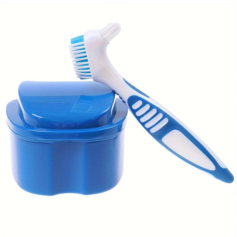 Image of 1 Set -shaped Denture And Brush Kit - Portable Pvc Storage Case With Ventilation Holes, Perfect For Home, Travel, And Hiking