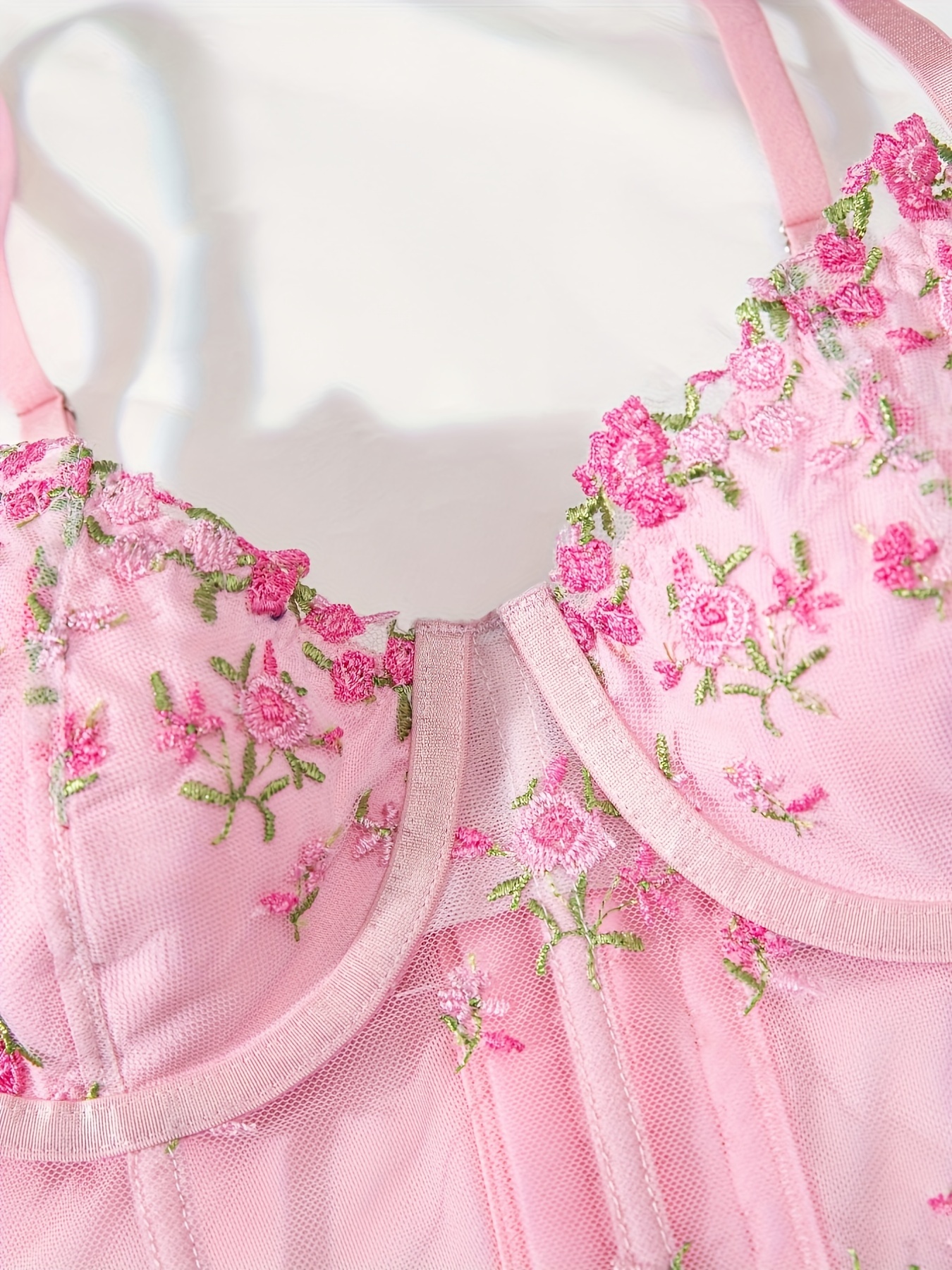 Floral Embroidered Mesh Corset Top Elegant Sleeveless - Temu