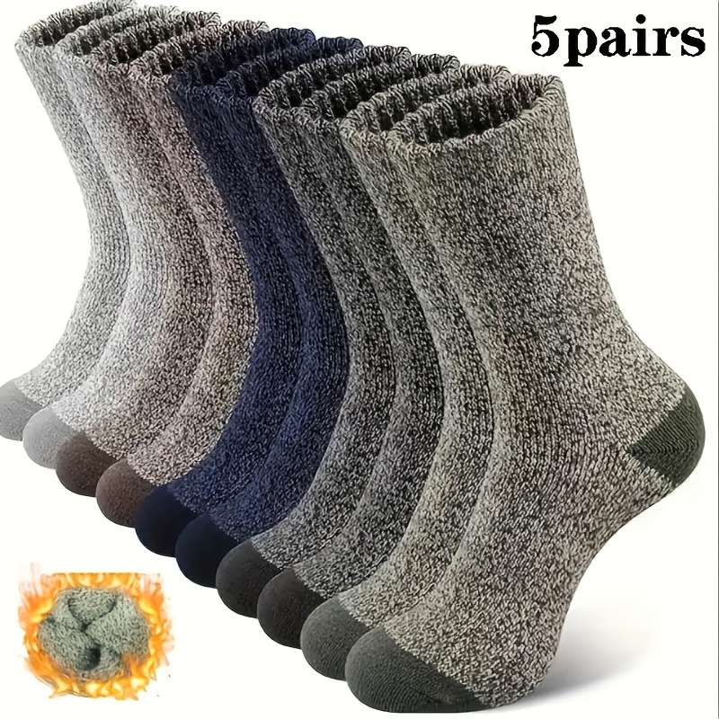 TEMU 5 Pairs Of Men's Thermal Socks For Winter, Suitable For Cycling, Fishing, And Hiking, Thickened Terry Socks Fit Sizes 36-43.
