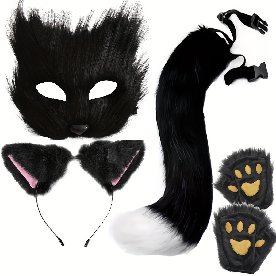 BYNYXI – Kit Cosplay Chat – Serre-tête Oreilles De Chat Et Longue Queue De Renard – 50 Cm – Halloween, Noël, Fête