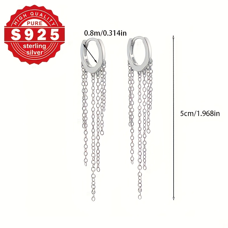 Women's S925 Silver Chain Tassel Design Earrings, Sparkling