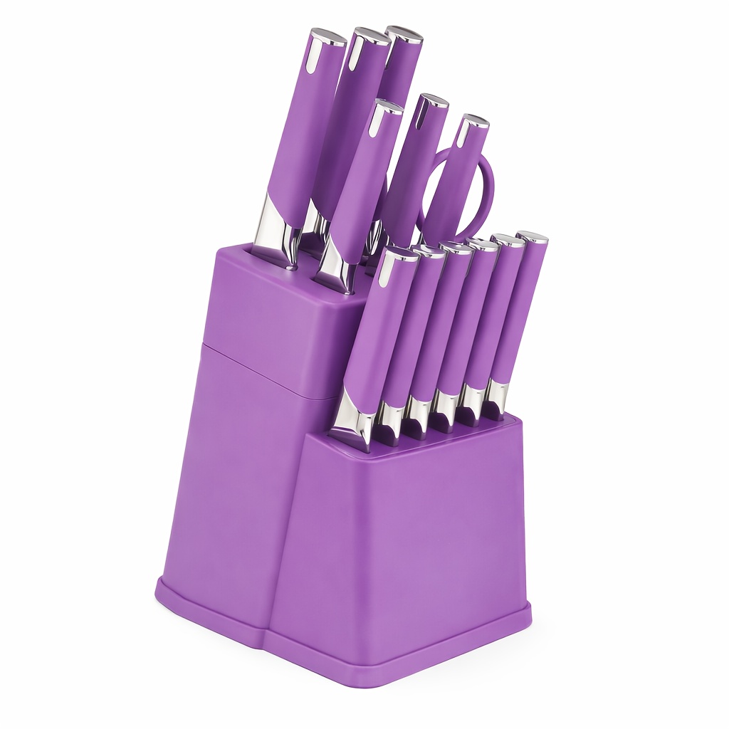 13pcs All-in-One Kitchen Knife Set with Holder - Includes 6 Steak Knives, Chef Knife, Bread Knife & Scissors - Perfect Housewarming Gift for New Home - Sharp & Durable Cooking Tools