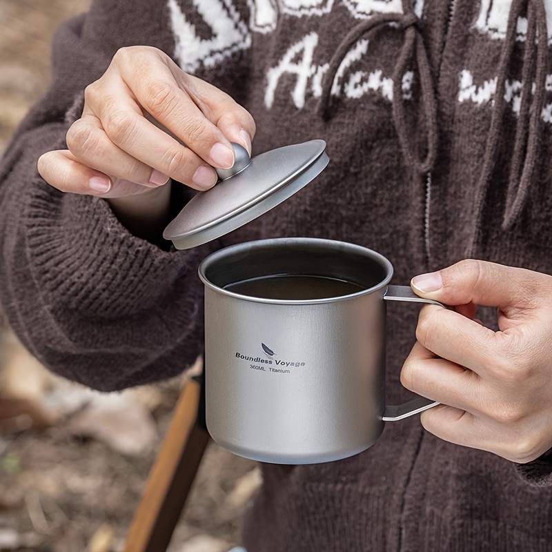 1pc Voyage Pure Titanium Outdoor Water Cup 360ml With Lid Single Layer Camping Mug Portable Camping Cup Coffee Cup