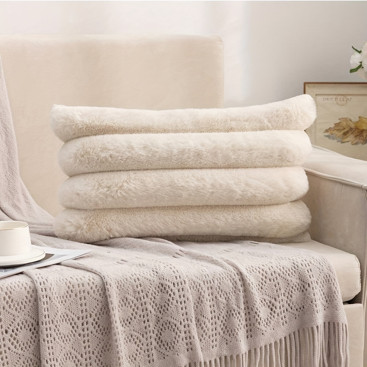 1pc Of Long Plush Thick Striped Sofa Cushion Cover, Modern Minimalist Style, In Sizes 45x45, 30x50, And 50x50