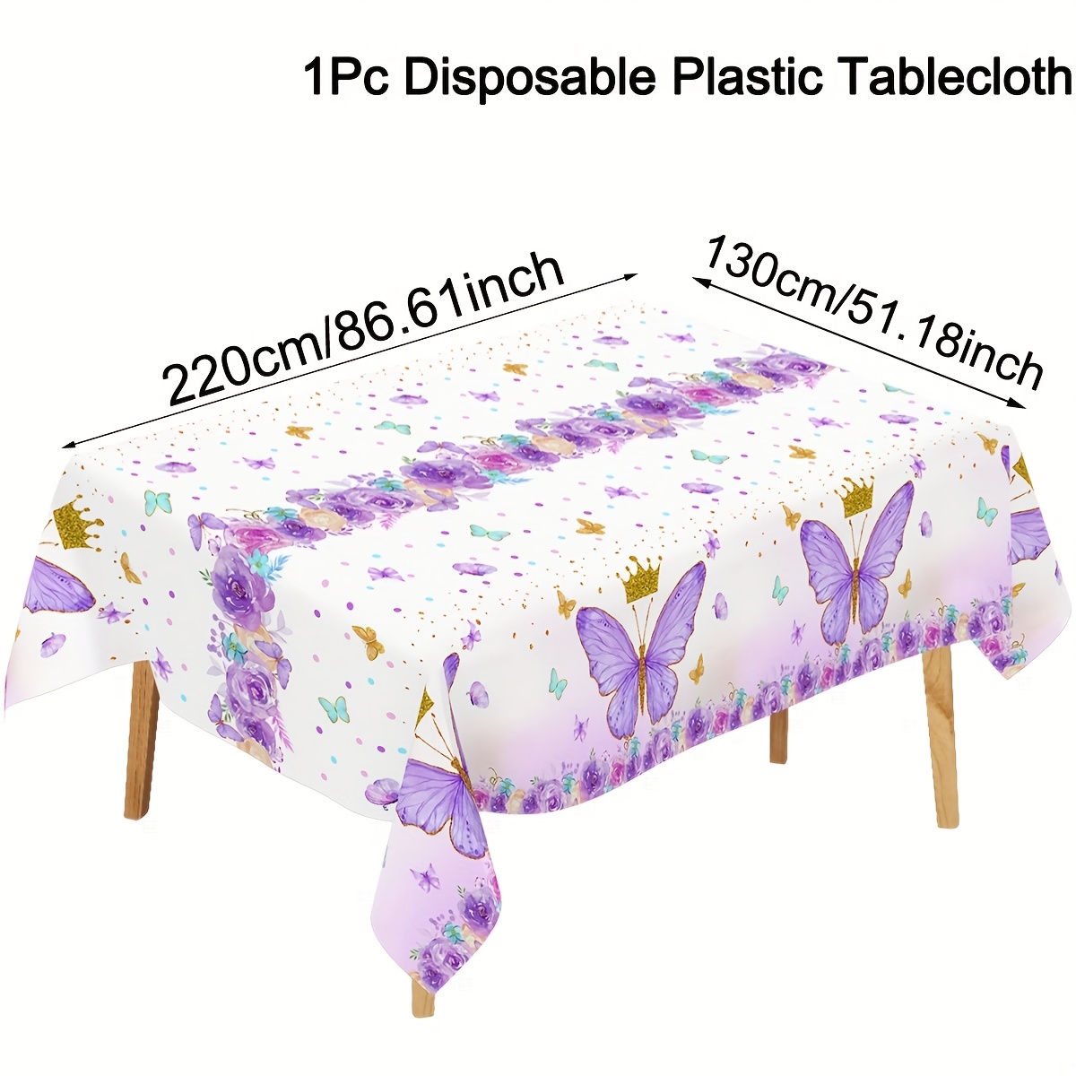 Image of 220x130cm Purple Tablecover, Plastic And Flower Pattern Tablecloth, Perfect For Shower, Bridal Shower, Wedding Birthday Party Decorations, Theme Home Kitchen Dining Table Decor