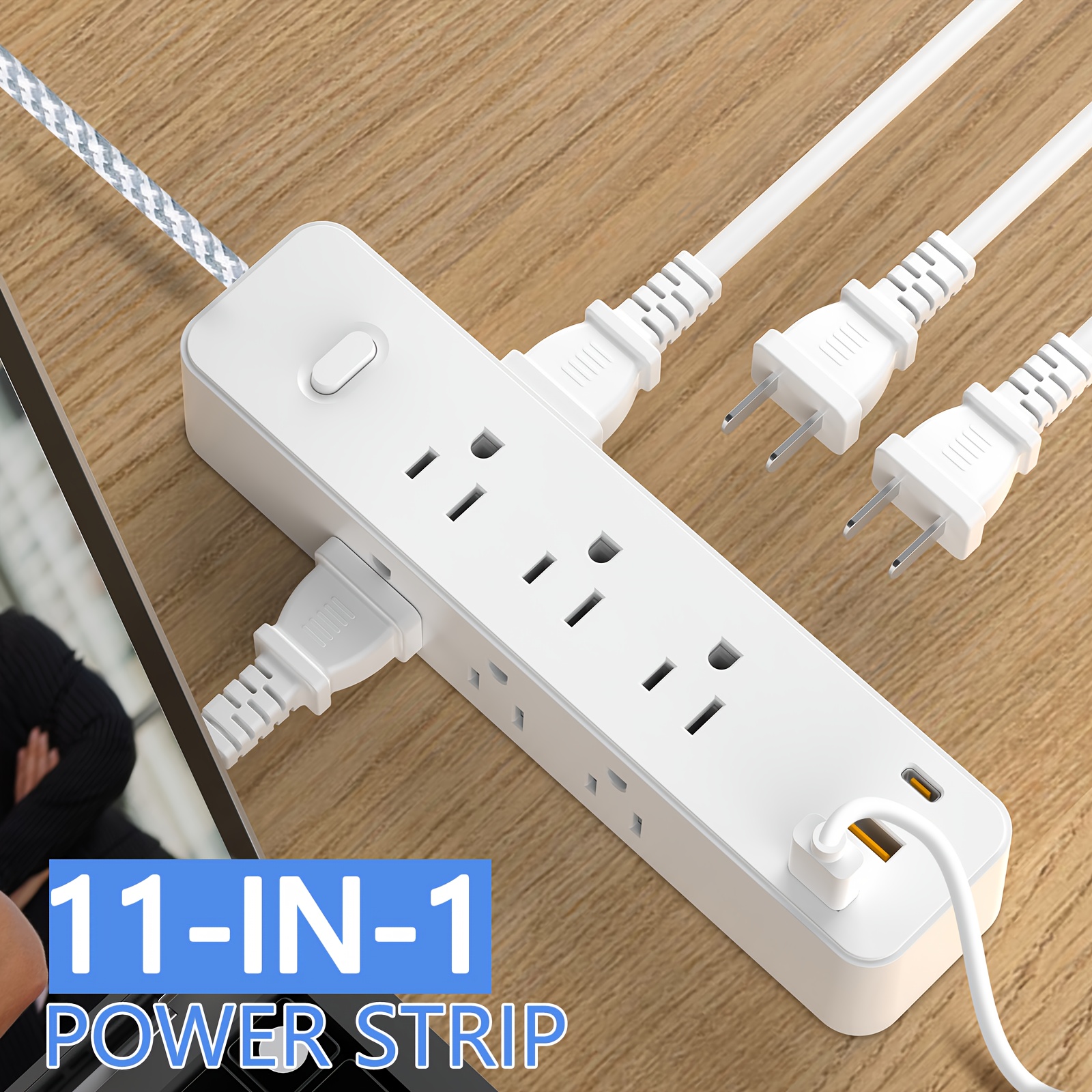 9 outlet   protector with 3 usb ports 15w usb c fast charge 3 side space saving design 5ft flat plug extension cord wall mount   strip for home office dorm travel